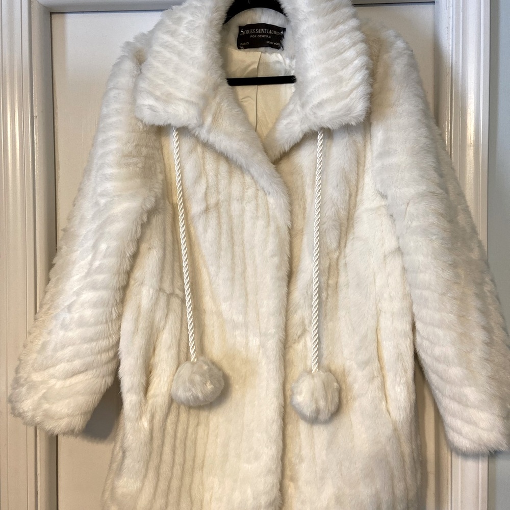Vintage Jacques Saint Laurent White (faux) Fur Coat